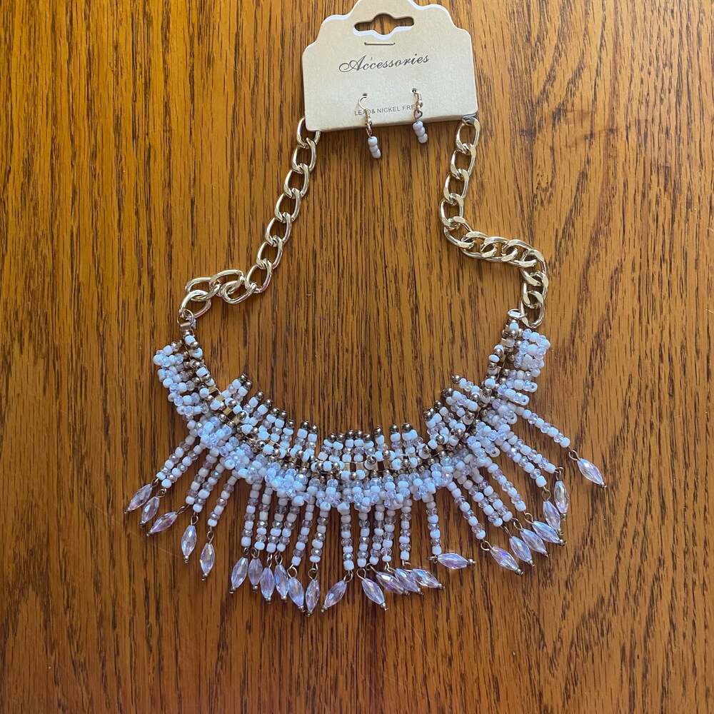 Rhinestone‎ Fringe Bib Statement Necklace